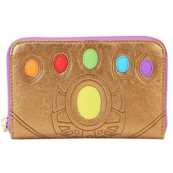 Cartera Guantelete Thanos Marvel Loungefly con diseño de guantelete, cierre con cremallera, material de alta calidad, licencia oficial de Marvel y compartimentos para tarjetas y billetes