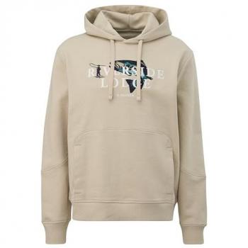 Beige Regular Fit Hoodie mit Stickerei und Kängurutasche