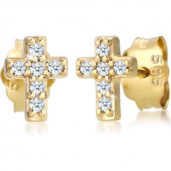 Elli DIAMONDS Ohrringe „Kreuz“ – 0,06 ct Diamant, gelbgoldene 585er Variante