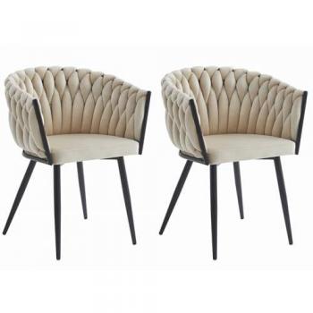 Kit Chaise Arona – 2 x Beige Velours avec Accoudoirs – Jambes Noir Métal