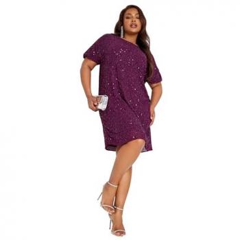 Glamorous Plum Embellished Shift Gown