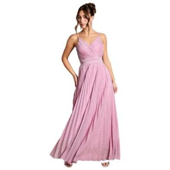 V-Neck Pink Maxi Dress with Gleaming Pleats – 16