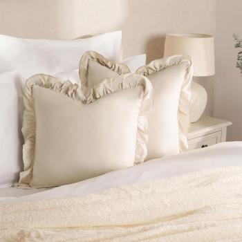 Highams Linen Frill Cushion Cover Set, Beige