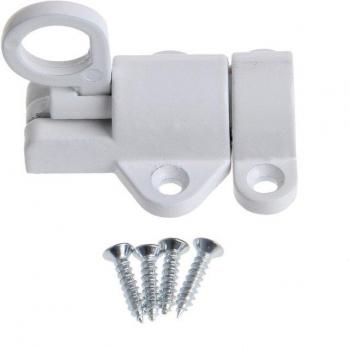 Anneau tire‑porte sécurité, porte à ressort, fenêtre aluminium, finition blanche