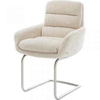 Cantilever Abelia-Flex mit Armlehnen Cord Beige Freischwinger rund Edelstahl