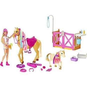 Coffret Toilettage des Chevaux Barbie® avec 1 poupée et 2 chevaux