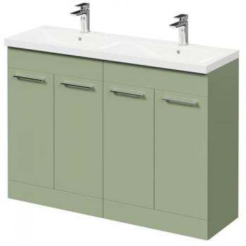 Olive Green Napoli 1200mm Floor Standing Vanity Unit with Ceramic Double Basin