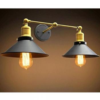 Double Brass Sconce – Modern Vintage Industrial Style, Adjustable, Black (M0039)