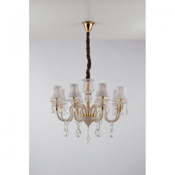 Lampadario MONET 8XE14 in oro con otto paralumi in tessuto