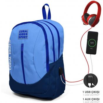 Coral High Sport Deep Blue Four Compartment Backpack with USB Charger 23228
