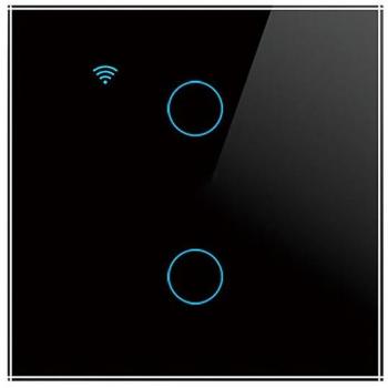 Corui Tuya Interruptor Inteligente Wifi 2-Gang Negro con Panel Táctil