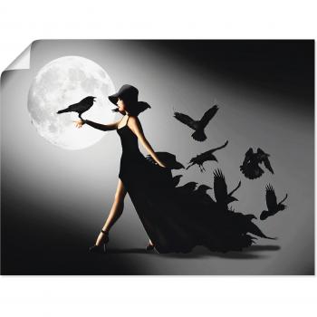 ARTLAND Bild „Die Frau mit den Raben“ – 40 × 30 cm, schwarzes Finish