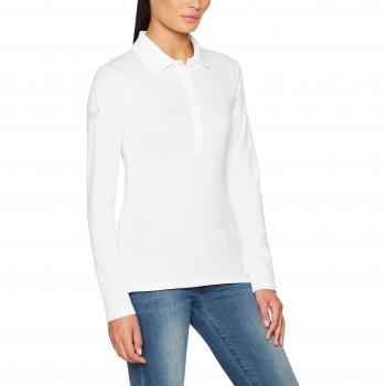 Trigema Damen Poloshirt Langarm mit Swarovski Kristallen, Gr. S, Weiß