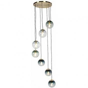 Lámpara colgante Art Déco PALLON 7 luces latón azul verde