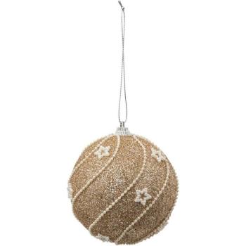 Ornement d’Hiver 8 cm : Boule Dorée, Perles Blanches