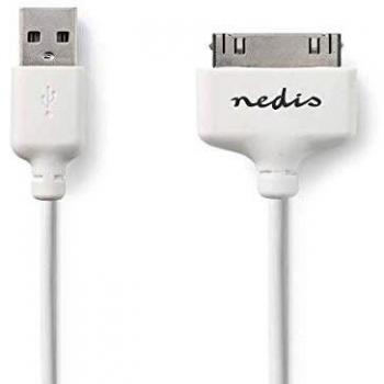 Apple Dock 30‑Pin Cable USB NEDIS 1.00 m Niquelado Redondo PVC Blanco