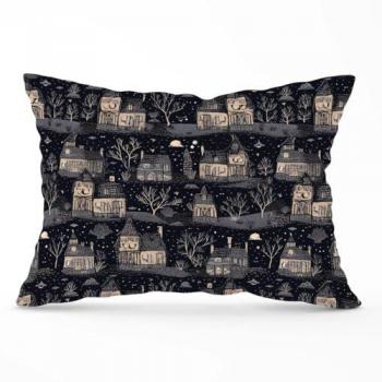 Warren Reed Ghost House Cushion – Grey, 33 cm × 48 cm
