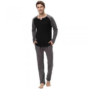 Aibrou Set Pigiama Uomo Lungo Cotone