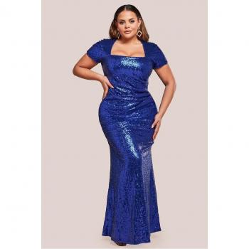 Cobalt Sequin Portrait Maxi Dress – Goddiva Women's Size 22