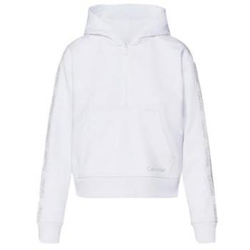 Calvin Klein Sweatshirt 00GWS4W342YAA – Weißer Crop‑Hoodie, Halbzipper, M