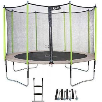 Kangui Trampoline 426 cm Taupe/Vert avec filet de sécurité