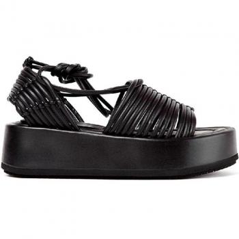 Paloma Barceló Napa Black Flat Sandals, Black Female, Size: 8 UK / Size: 11 US