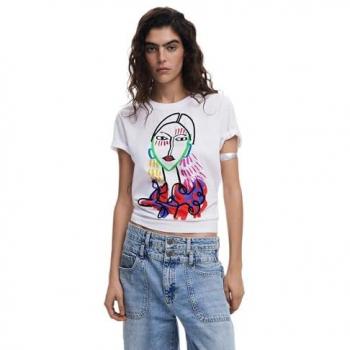 Manga Corta Desigual Misuri para Mujer con Detalle Bordado