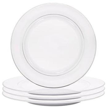 Durable Duo-Silver Rim White Ceramic Plates (Set of 4)