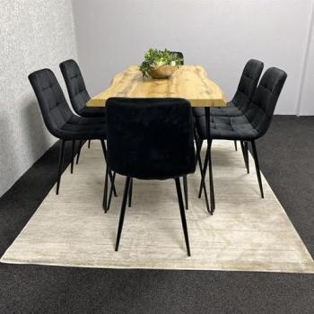 Rustic Walnut Dining Ensemble – Table + 6 Dark Velvet Chairs