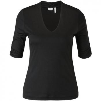 S.Oliver BLACK LABEL Damen T-Shirt, V-Ausschnitt, Viskose, Schwarz, Größe 34