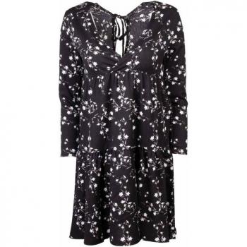 Abito da donna corto con scollatura a V e maniche lunghe in tessuto stampato JDY XS nero