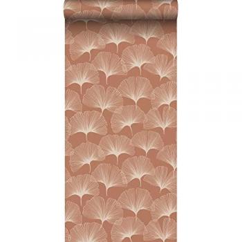 Papier peint feuilles ginkgo terracotta