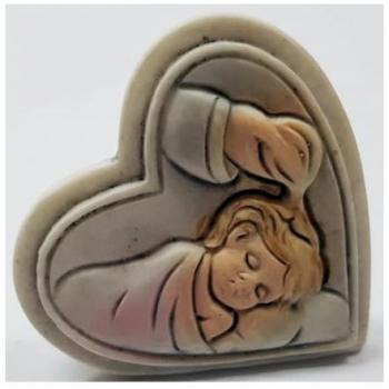 Bomboniera Ceramica Cuore Battesimo Bambina Sacra Bianco