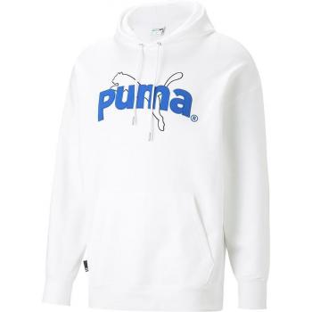 Puma Felpa con Capo Team Graphic in Bianco e Blu – M