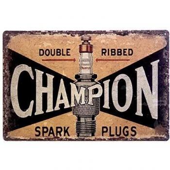 DiiliHiiri Cartel de Chapa Vintage Decoración, Letrero A4 Estilo Antiguo de metálico Retro (Cartel Bujías Champion)