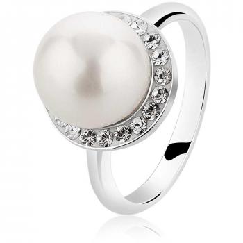Nenalina Größe 60 Damen Ring aus Sterling Silber mit 10mm Muschelkern-Perle und Swarovski Kristallen
