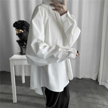 Schwarzes Freizeit-Hemd für Männer Langarm Übergröße Ulzzang Stil