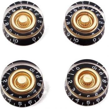 4PCS Black Gold Guitar Knobs with White Lettering