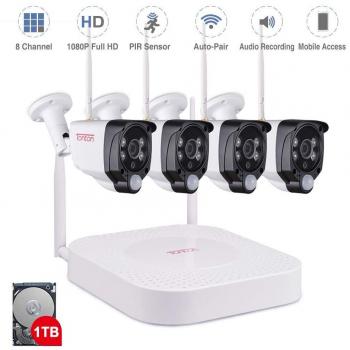 TONTON Enregistreur HD 10CH 5MP NVR avec 2 caméras de Surveillance à dôme pivotant extérieur 1920P