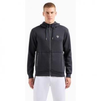Sudadera con capucha EA7 Emporio Armani Train Premium Full Zip, color negro, talla S