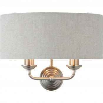 Netlighting Highclere Shade Wall Lamp Brushed Chrome Plate, Natural Linen