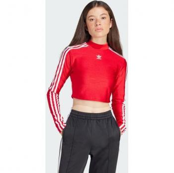 Maglietta Rossa Cropped a Maniche Lunghe 3 Strisce Adidas M