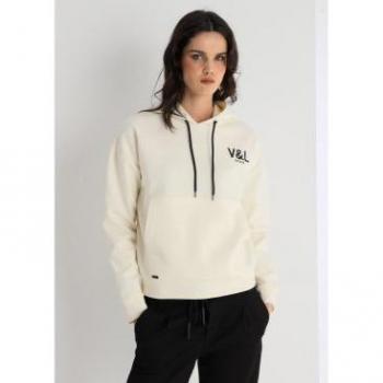 Victorio & Lucchino Vestido Deportivo Beige: Sudadera con Capucha y Logo Velvet – Femenina M