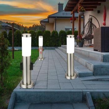 3er Set Edelstahl Stehlampen mit integriertem Bewegungsmelder