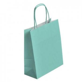 Sacs kraft vert d'eau 50 pièces poignées torsadées 230 + 120 x 300 mm