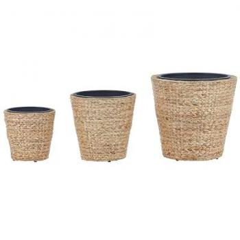 Pack de 3 contenants floraux en fibres de jacinthe d’eau, finition naturelle – PLAKA