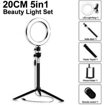 20cm USB LED Ring Light with Adjustable Tripod for Video and Selfies