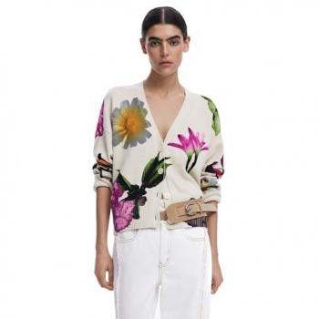 Beige Multicolor Cardigan for Women