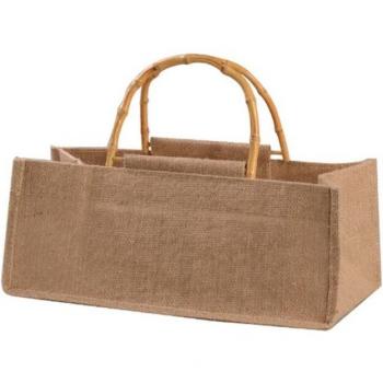 Bolso de compras de arpillera con asas de bambú