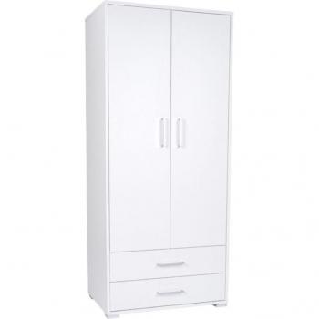 Armoire design Frêne Blanc : 2 portes, 2 tiroirs, tringle intégrée